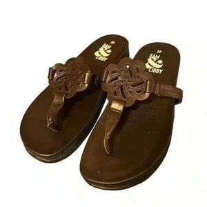 Sam & Libby Womens Brown Sandals With Decorative Cutout Strap Design Size 10